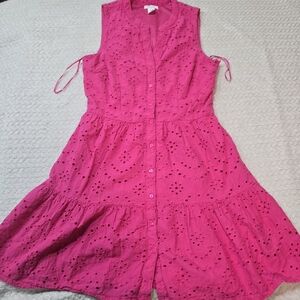 Pink Sleeveless Eyelet Dress